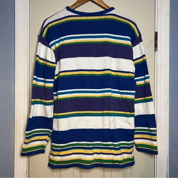 Talbots Long Sleeved V Neck Striped Sweater Size Large 100% Cotton Made in USA - Picture 4 of 4